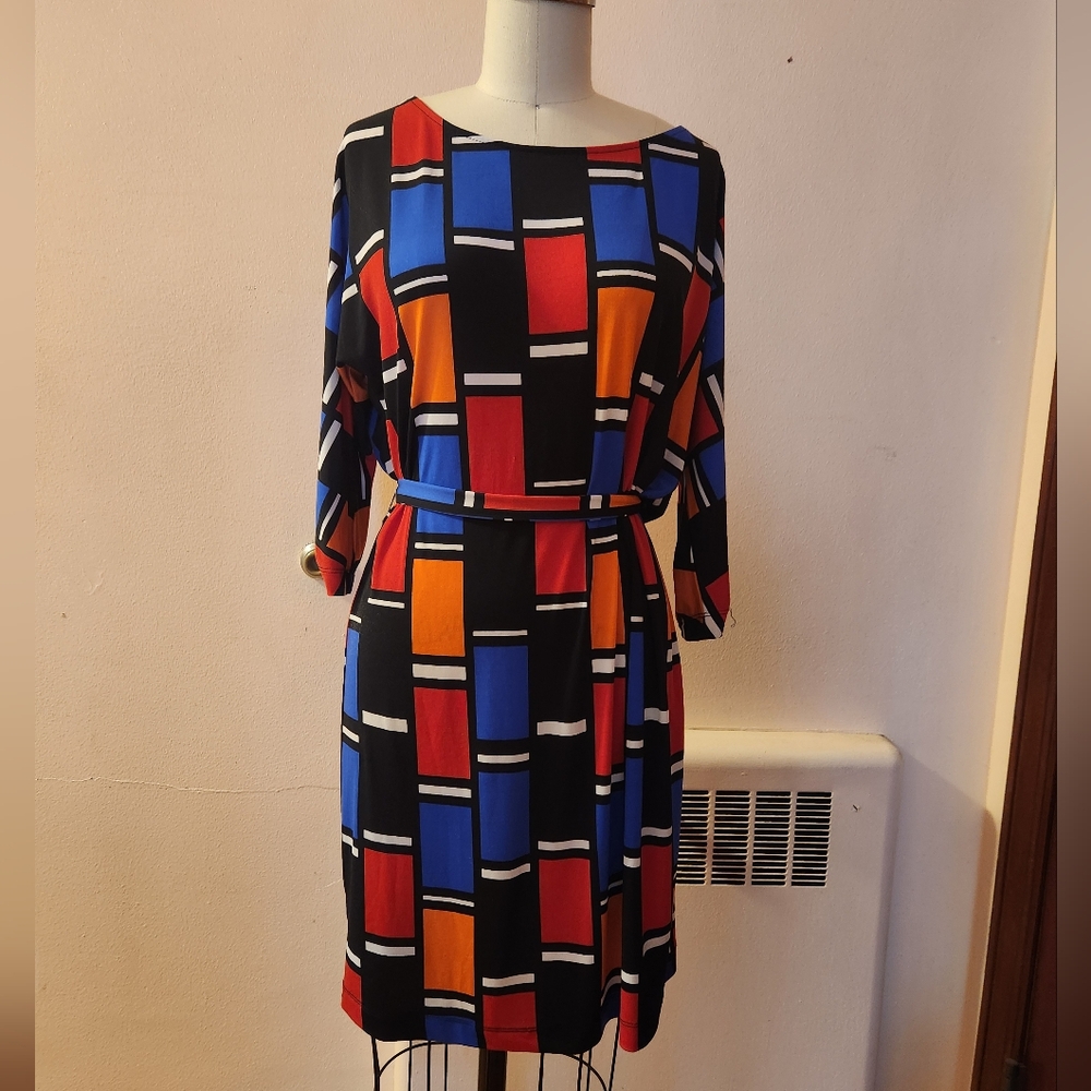 Banana Republic Multi-Color Geometric Long Sleeve Dress